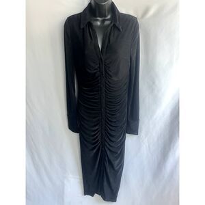 Bobbi Rocco NWT Black Ruched Need You Here Midi Dress Size L Minimalist Basics